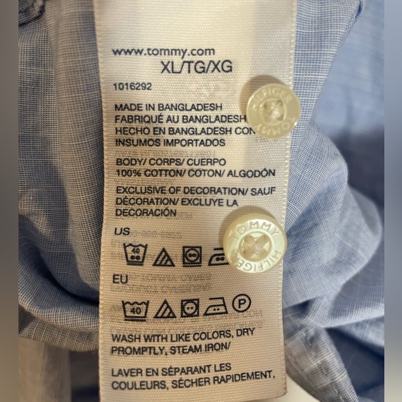 Tommy Hilfiger Blue Short Sleeve Button Down Shirt Lightweight Cotton Size XL - Picture 6 of 7